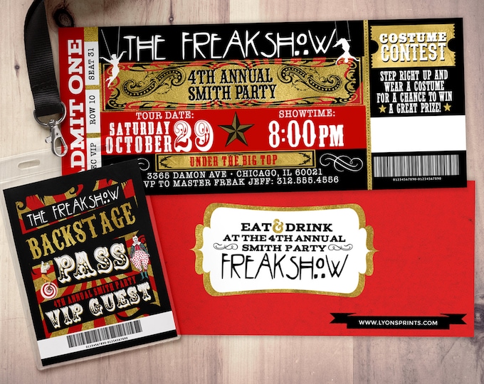 Carnival, Freak show, Halloween invite, Halloween party, Halloween invitation, Halloween, circus, vintage circus, carnevil