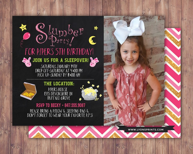 Slumber party invitation, pajama party invite, girl slumber party invitations, sleepover invitation, spa sleepover invitation