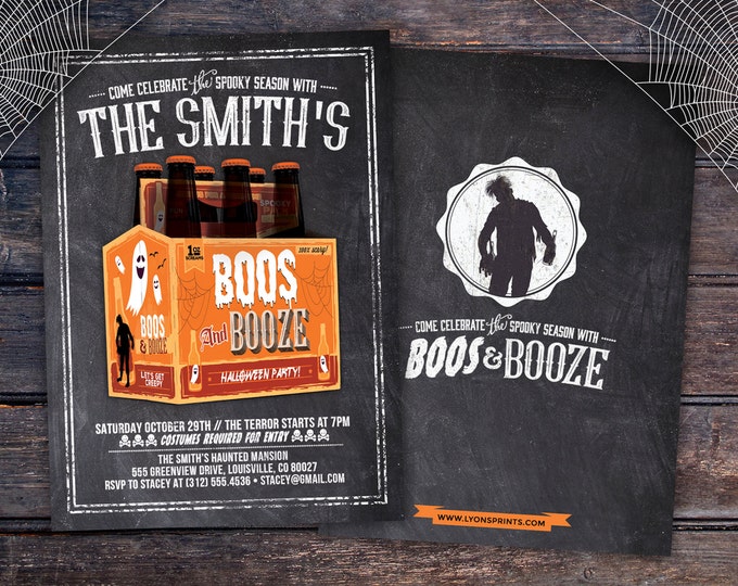 Boos and Booze, Halloween invite, Halloween party, Spooky Halloween invitation, Halloween invites, Spooky invitations,  haunted house