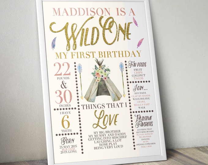 Wild one, photo prop, sign, TEEPEE Brthday, Aztec, arrow, pow wow, BOHO, Tribal, first birthday, 1st birthday, Digital file only