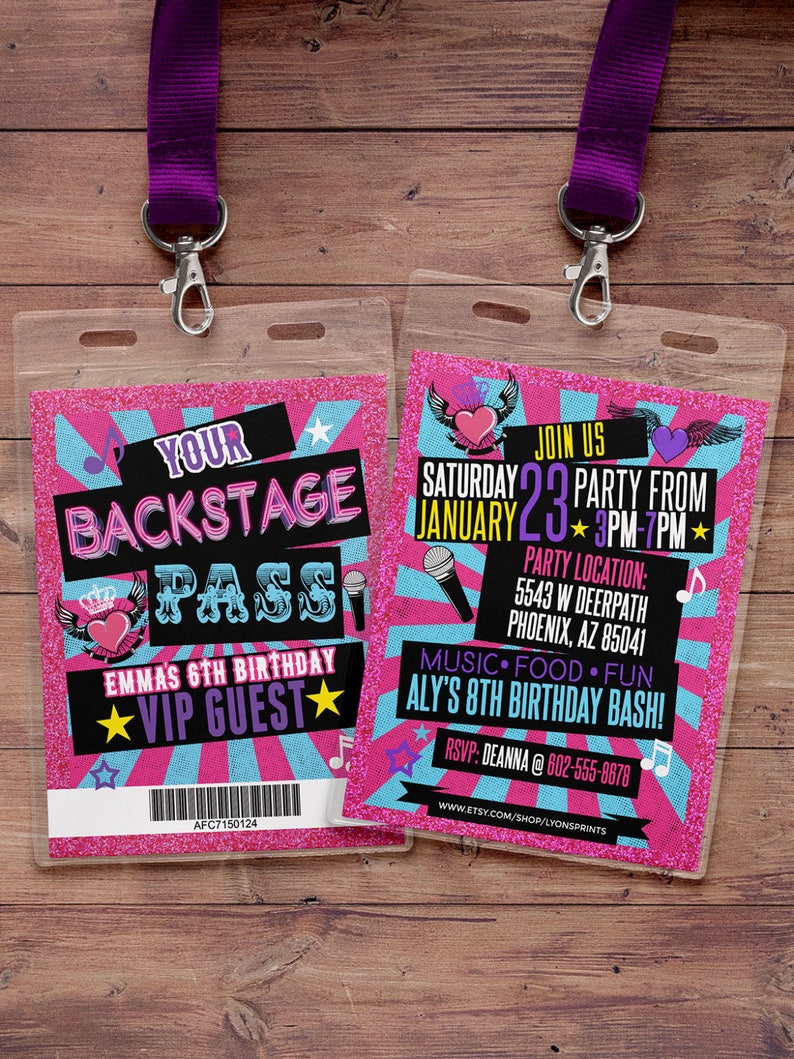 Retro Neon VIP PASS Backstage Pass Vip Invitation Etsy