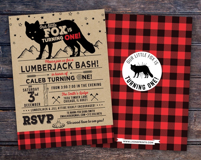 Lumberjack birthday Invitation, Buffalo Plaid Woodland Invitation, Lumberjack Invite, moose invite, bear invite, camping invitation