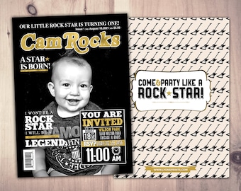 Rock Star magazine theme birthday invitation, rockstar, baby shower, rock star party, rock n roll, pop star, hip hop, guitar