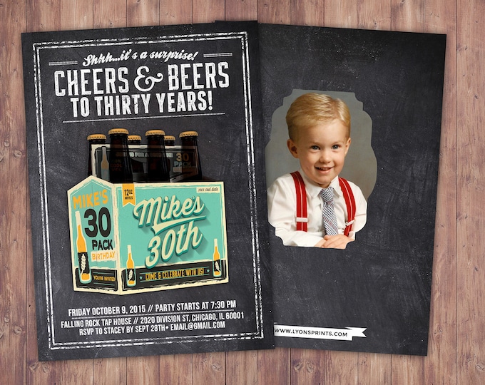 Any age, Cheers and Beers invitation, beer, 21st, 30th, 40th, 50th, 60th, 70th, Surprise Birthday Party Invitation, adult birthday, cheers,