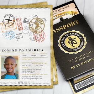 Passport and ticket birthday invitation, Coming to America Birthday invitation, Africa Passport, Zamunda, wedding, Digital files only