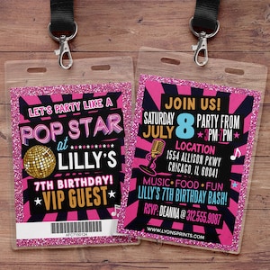 Retro, neon, VIP PASS, backstage pass, Vip invitation, birthday invitation, pop star, Rock Star birthday, Digital files