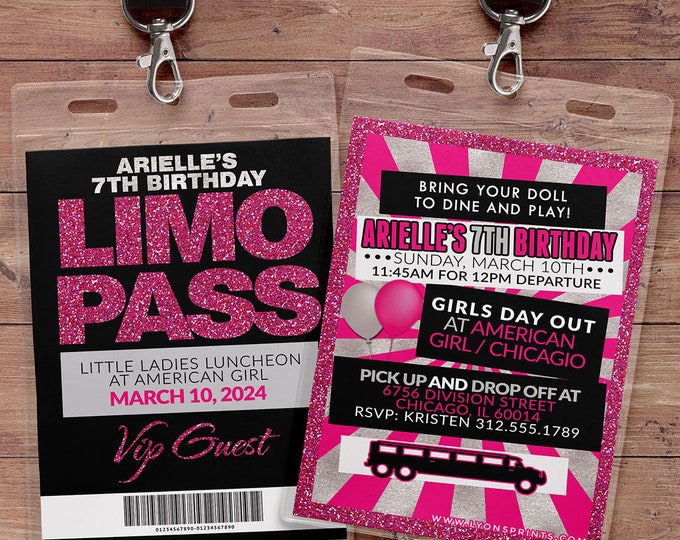 VIP PASS, Limo pass, Birthday party, 21st birthday, backstage pass, cocktail party, birthday invitation, wedding, bachelor, party bus