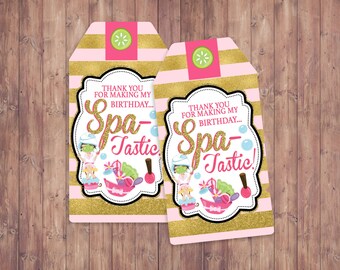 Spa favor tags, Spa party, birthday,  nail polish, Spa-tastic, glitter, party favor, spa party decor, thank you