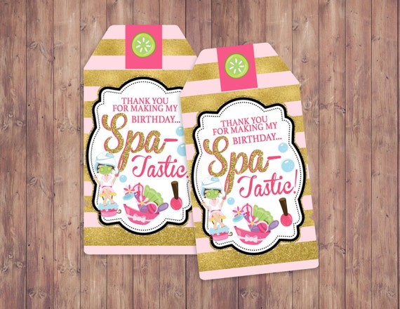 Spa favor tags, Spa party, birthday, nail polish, Spa-tastic, glitter, party favor, spa party decor, thank you Il_570xn