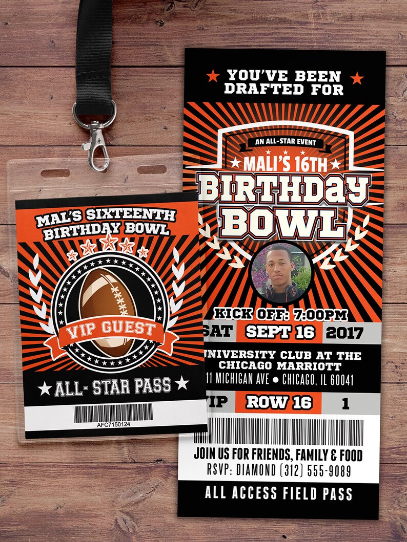 Football ticket Invitation // All Star Birthday // VIP pass,, sports birthday, ticket invite, Bar Mitzvah, football image 4