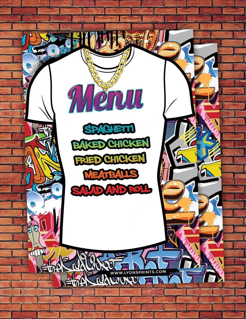 Menu Birthday Hip Hop HipHop birthday Graffiti 90s birthday 90s party DJ Baby Shower Swagger Fresh Prince