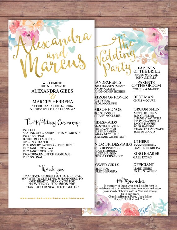 Natural Boho Printable Wedding Program Elegant Wedding Program