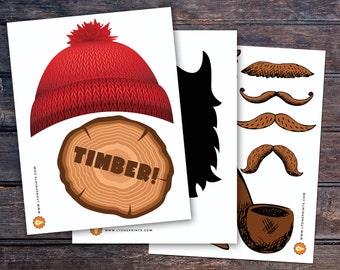 Accesorios de fotos de leñador, decoración de leñador, fiesta del bosque, franela, ducha del bosque, cumpleaños del bosque, accesorio de barba, madera