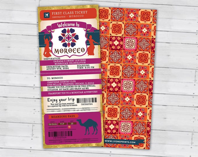 Morocco, Arabian, Passport and ticket, birthday invitation, Girl birthday, travel birthday party invitation, birthday, ethnic, Morocco theme