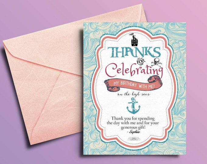 Pirate and Princess Party, thank you card, Pirate and Princess Birthday Invitation, Princess and Pirate invitation ,Twins birthday, pixie