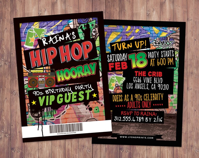 Hip Hop, Swagger, VIP PASS, backstage pass, Vip invitation, birthday invitation, pop star, lanyard, Fresh Prince, birthday, DJ, 90s party