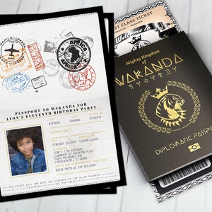 Passport and ticket Birthday invitation, Wakanda, Africa Passport, African Birthday, African Birthday, Panther, Digital files only