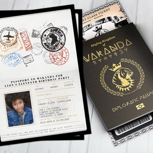 Passport and ticket Birthday invitation, Wakanda, Africa Passport, African Birthday, African Birthday, Panther, Digital files only image 1