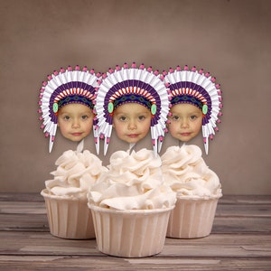 Photo Cupcake Toppers, Digital File, Indian, chief, western,, first birthday, Thanksgiving, pow wow, party, birthday, western image 8