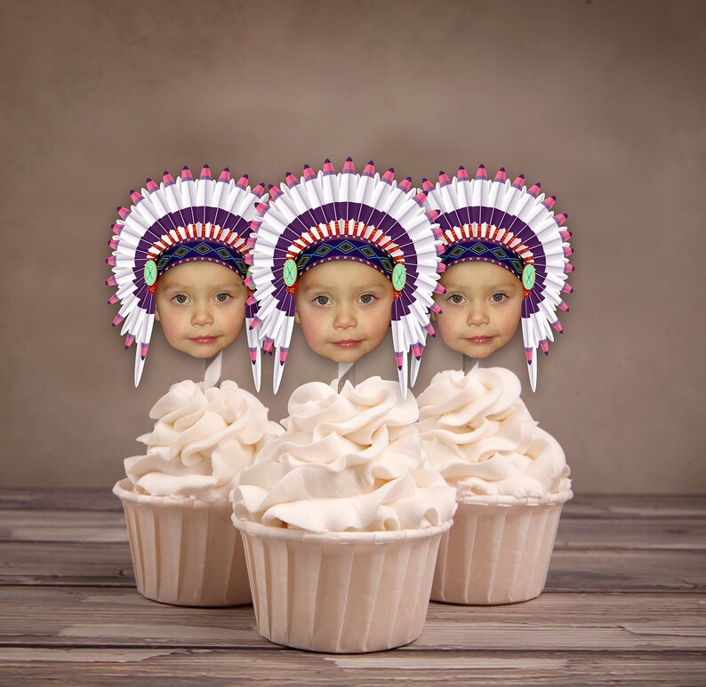 Photo Cupcake Toppers, Digital File, Indian, chief, western,, first birthday, Thanksgiving, pow wow, party, birthday, western image 8