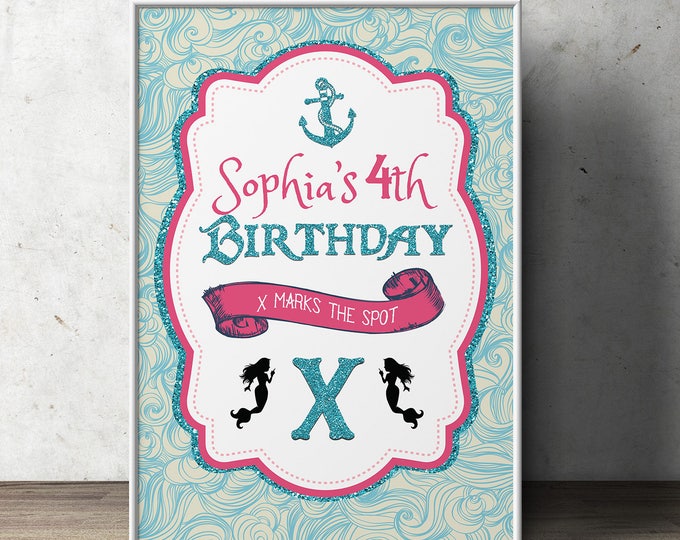 Set of 4 Party signs, pirate, mermaid, Pixie, Under the Sea ,Twins, fairy, birthday, nautical. table sign, party favor, party decor