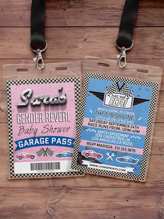 Retro Race Car Invitation | Pitt Pass, Vintage Race Car Invite | Race Car Birthday, VIP pass, Gender reveal, baby shower Il_570xn