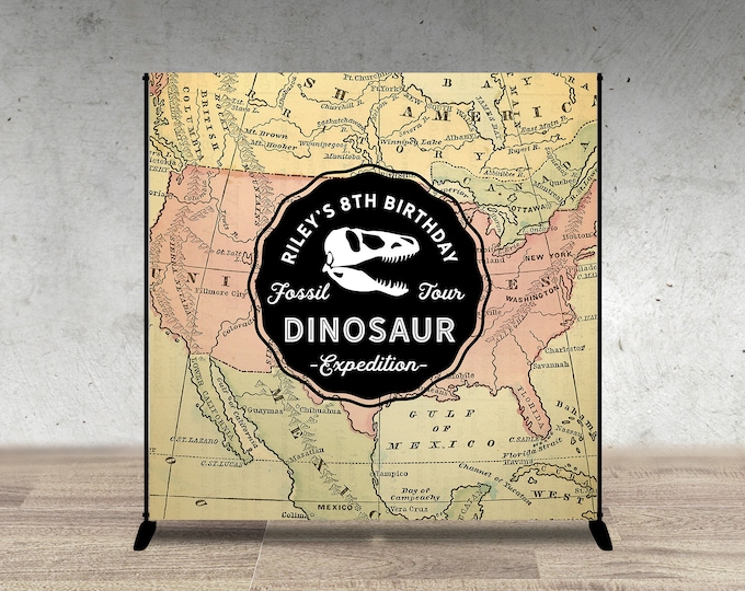 Digital Dinosaur Dig Party decor, Digital file only, Dinosaur Birthday backdrop, Dino sign, Dino Skeleton and Bones,  Fossil, paleontologist