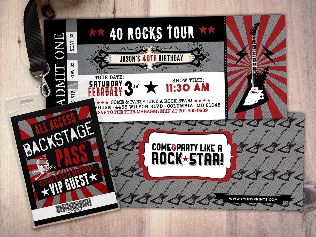 Rockstar Concert Ticket Birthday Party Invitation Music