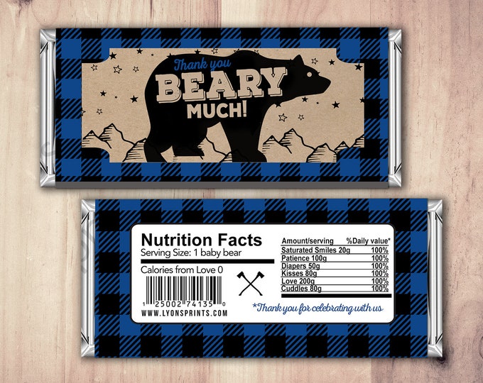 Birthday Candy Bar Wrapper – lumberjack, bear  – Party Favors- shower favor, printable, lumberjack baby shower, woodland, birthday favor