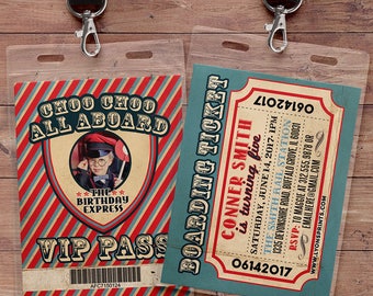 VIP pass, Choo Choo train, Vintage Train Ticket Invitation,Vintage Train invitation - Train ticket invitation for birthday party