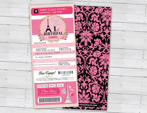 PASSPORT and TICKET birthday invitation! Girl's birthday party- travel birthday party invitation- Paris, Eiffel tower, Digital files only Il_570xn