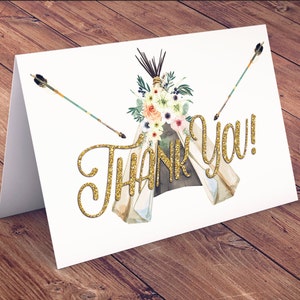 TEEPEE Baby Shower, Thank you card, arrow baby shower, pow wow, BOHO, Tribal, greeting card, BOHO thank you card image 2