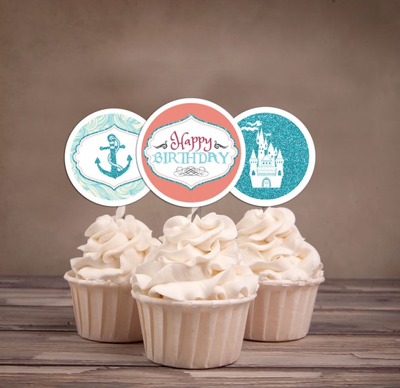 Princess and pirates Cupcake Toppers, Cupcake Toppers, birthday cupcake toppers, pirate toppers, princess toppers Il_570xn