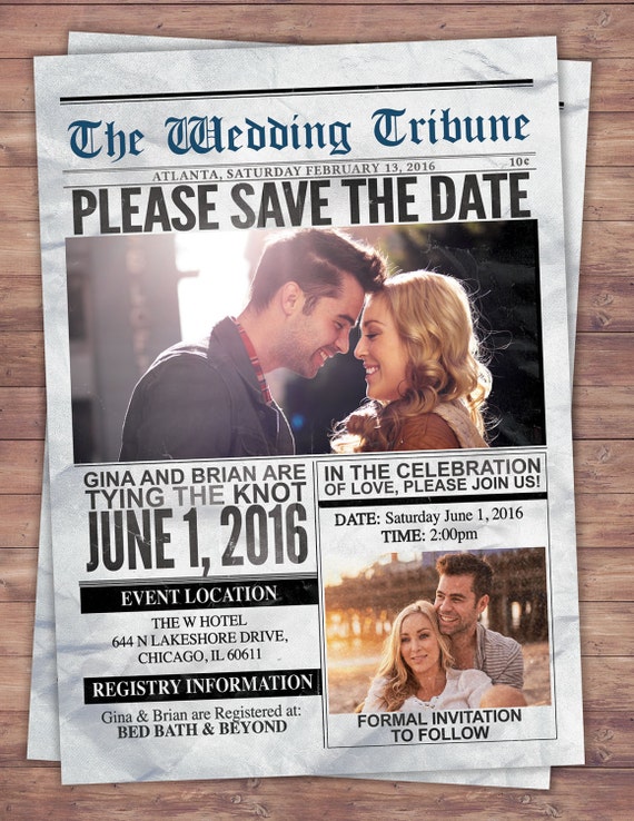 Newspaper save the date, wedding Invite/Bridal Shower INVITATION, bridal shower invitation, wedding invitation, vintage, unique Il_570xn