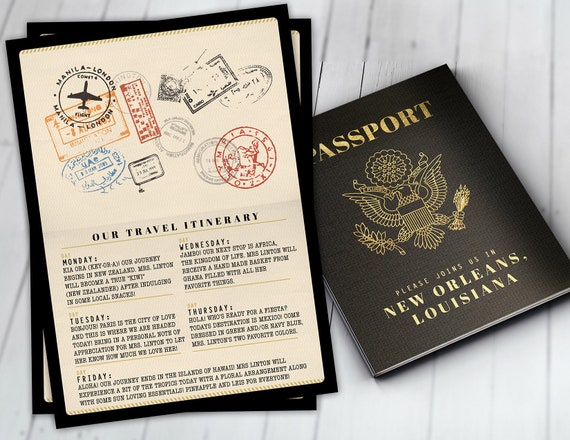 Menu, Itinerary, passport, precious cargo,, travel theme, travel party, Graduation, baby shower, birthday, wedding, Digital files only Il_570xn
