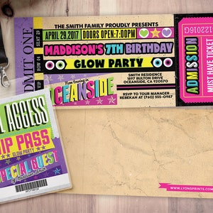 Pop star, Rock Star concert ticket birthday party invitation- Music invitation, rockstar party, pop star, karaoke party, Glow party