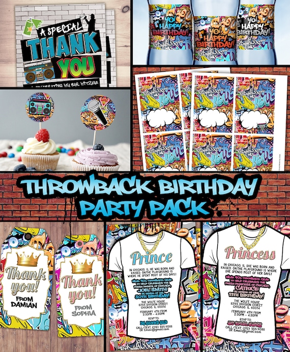 Fresh Prince, Birthday, Baby shower, Hip Hop, 90s throwback party, birthday  invitation, Graffiti, cupcake topper, food tent, digital files