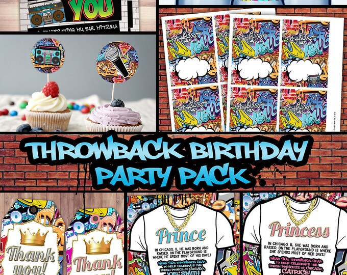 Fresh Prince, Birthday, Baby shower, Hip Hop, 90s throwback party, birthday invitation, Graffiti, cupcake topper, food tent, digital files