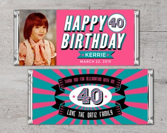 Personalized Birthday Candy Bar Wrapper, Any Age (Digital)