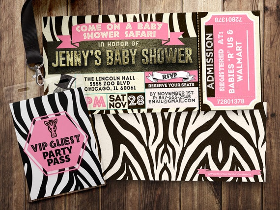 Ticket invitation, Safari, baby shower, baby shower, Zoo, animal print, animals, ,safari birthday, Animal print invite, safari invitation Il_570xn
