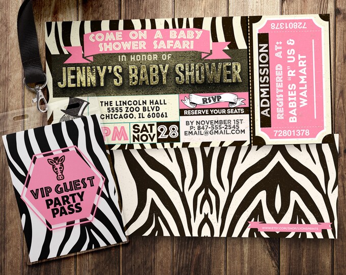 Ticket invitation, Safari, baby shower, baby shower, Zoo, animal print, animals, ,safari birthday, Animal print invite, safari invitation