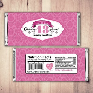 Ritiro Candy Bar Wrapper, File digitale stampabile, Si adatta 1,75 oz. Candy Bar, design damascato viola, festa di pensionamento, bomboniera, regalo