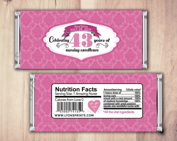 Retirement Candy Bar Wrapper, Printable Digital File, Fits 1.75 oz. Candy Bar, purple damask Design, retirement party, party favor, gift