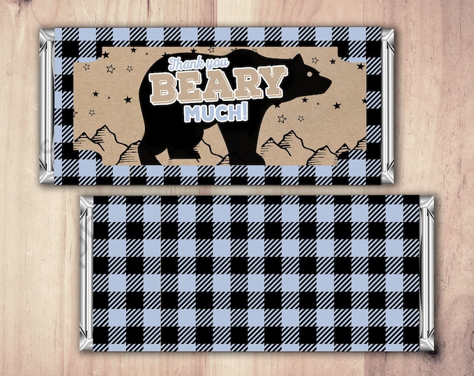Digital Candy Bar Wrapper – lumberjack, bear  – Party Favors- shower favor, candy, lumberjack baby shower, woodland, birthday favor