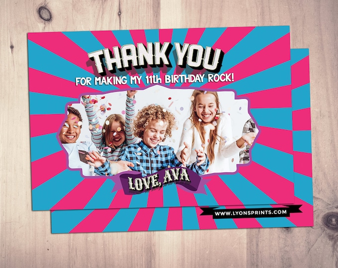 Thank You Card - Greeting Card -  Rockstar thank you card - Pop star Thank you - Birthday Party, pop star party, rock star birthday