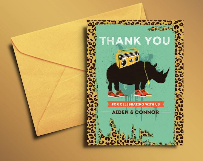 Thank You Card - Greeting Card - All occasion card - Safari thank you card - birthday Thank you - Birthday Party Thank You Card, Animal, Zoo