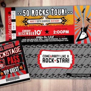 ROCK STAR concert ticket birthday party invitation- Music invitation, rockstar party, drums,40 rocks, 30th,21st,50th, 60th,75th