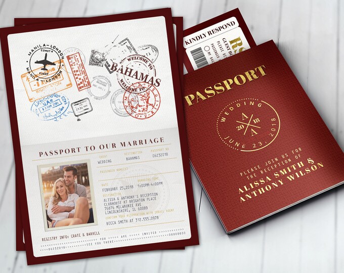Wedding passport invitation, couples shower, wedding shower, travel, travel party, wedding invitation, save the date, Digital files only