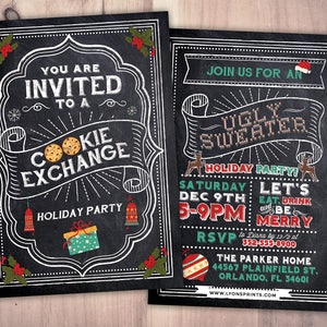 Holiday Cookie Exchange Invitation // Cookie Swap Invite // Cookie Decorating // Chalkboard // Christmas Printable // Holiday Party