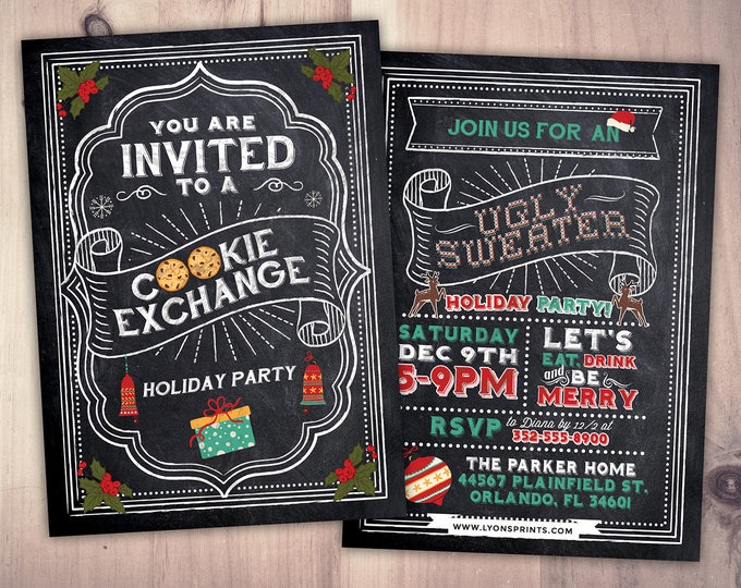 Holiday Cookie Exchange Invitation // Cookie Swap Invite // Cookie Decorating // Chalkboard // Christmas Printable // Holiday Party